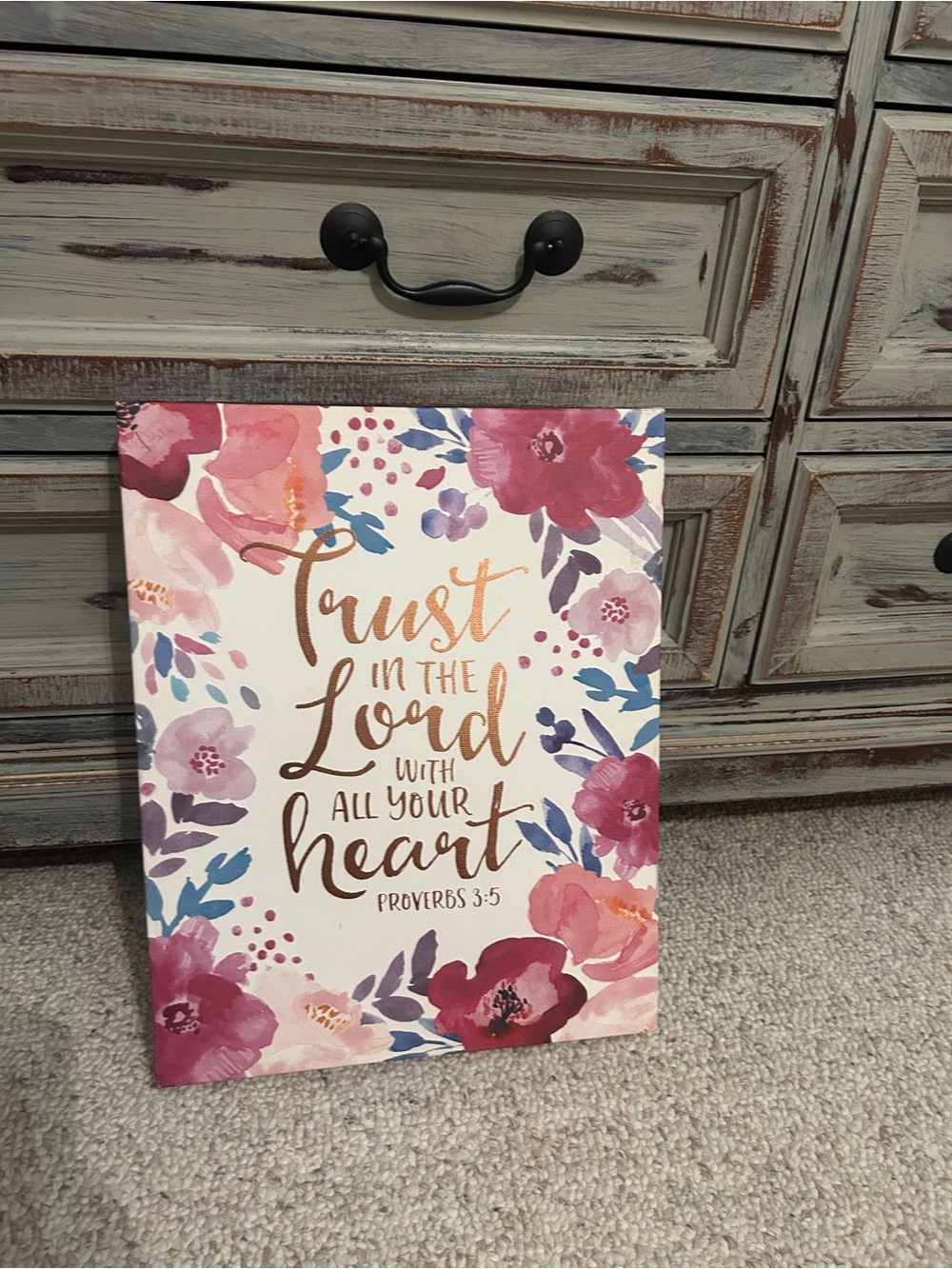 Trust in the Lord Floral Scripture Canvas Wall Art – Pink & Purple Blooms